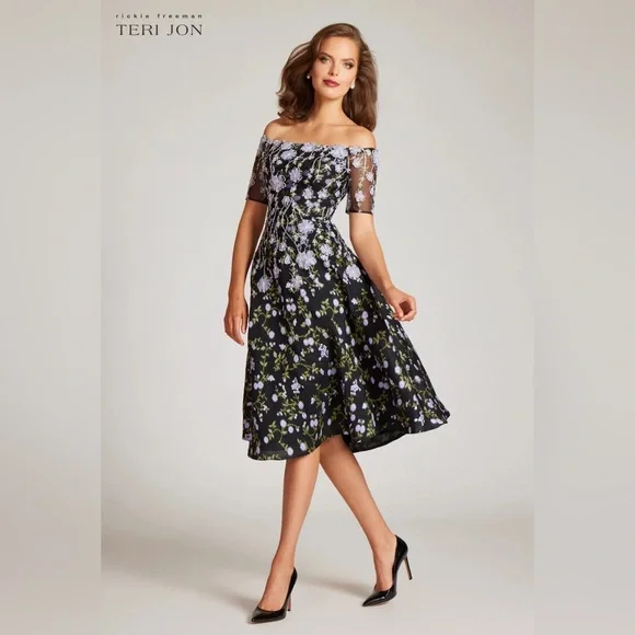 green emerald velvet dress Off The Shoulder Floral Border Gown – Terijon.com main image 0